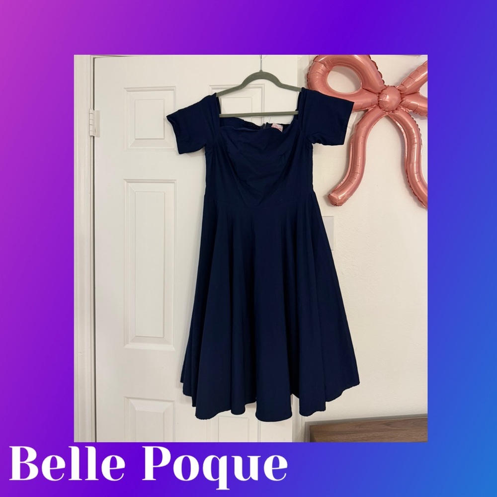Belle Poque Navy Off-Shoulder Prom Dress